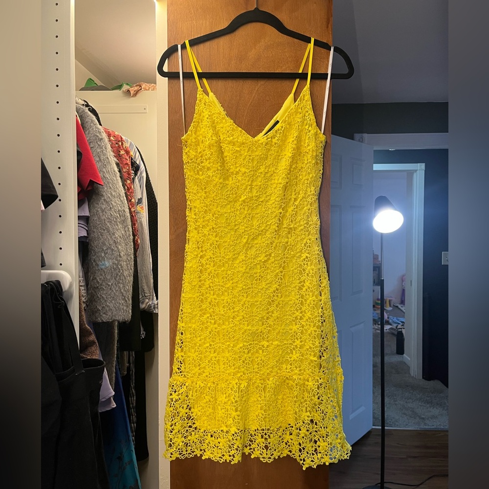 Lulu's Vibrant Yellow Lace Mini Dress